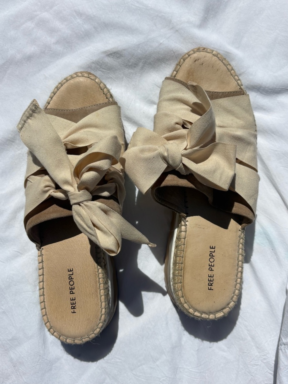 Free People Chapman Sandal Cream Espadrille Platform Slide Sandals with Bow - Picture 8 of 9
